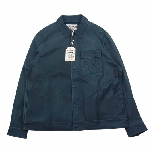 CALEE キャリー Sheepskin shirt jacket イントレチャート シープスキン レザー シャツ ジャケット ネイビー系 L【中古】