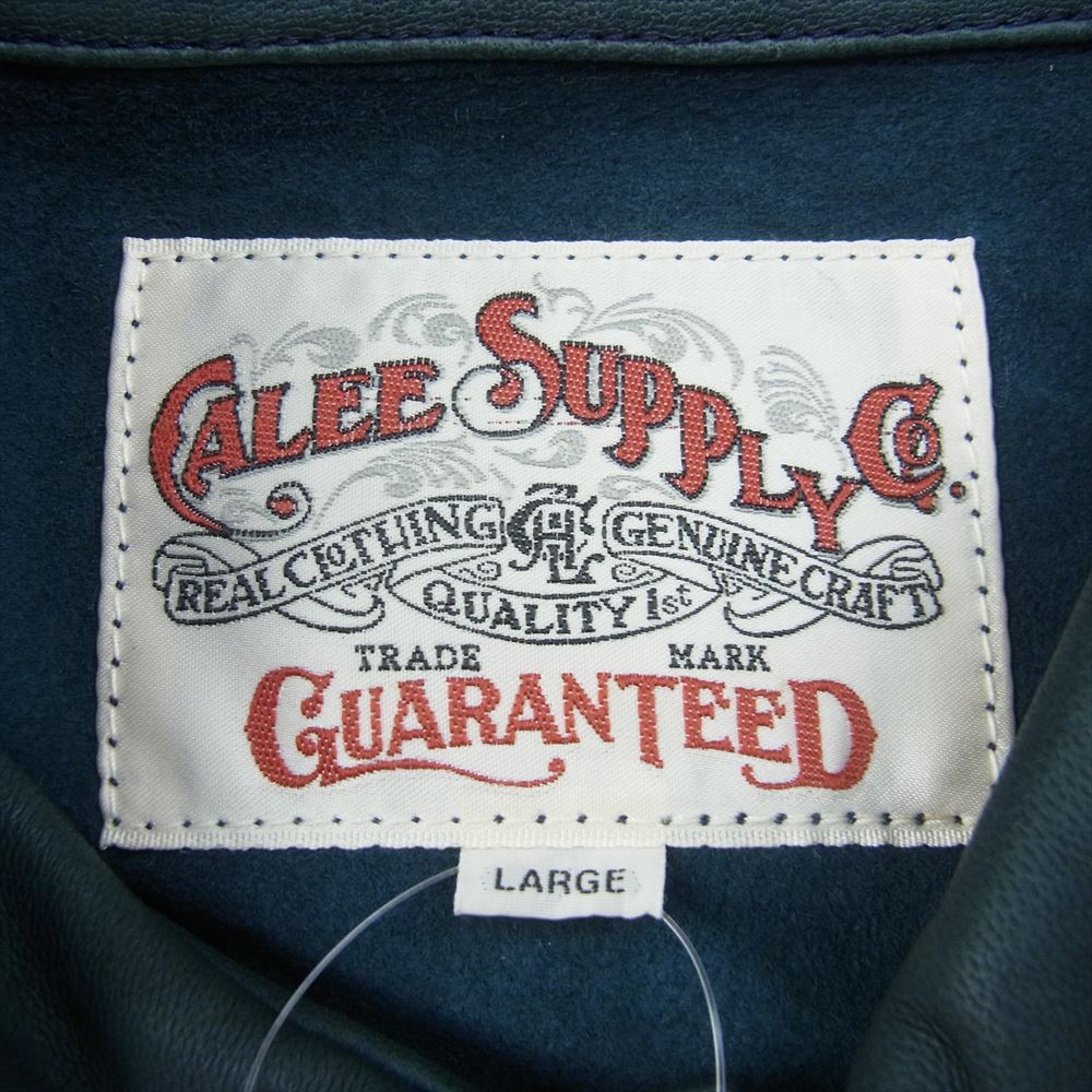 CALEE キャリー Sheepskin shirt jacket イントレチャート シープスキン レザー シャツ ジャケット ネイビー系 L【中古】