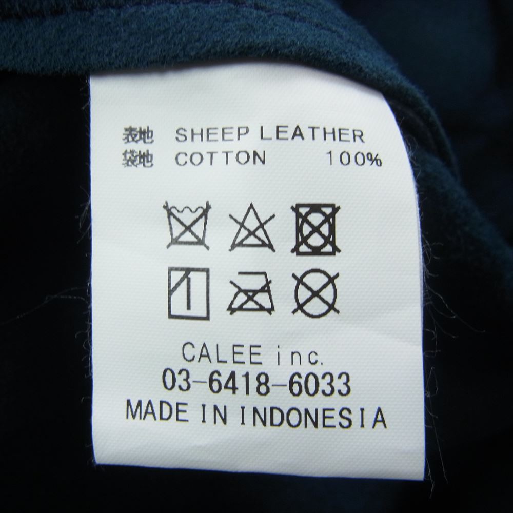 CALEE キャリー Sheepskin shirt jacket イントレチャート シープスキン レザー シャツ ジャケット ネイビー系 L【中古】
