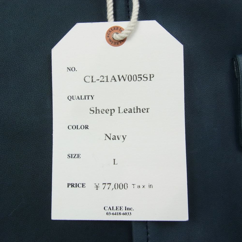 CALEE キャリー Sheepskin shirt jacket イントレチャート シープスキン レザー シャツ ジャケット ネイビー系 L【中古】