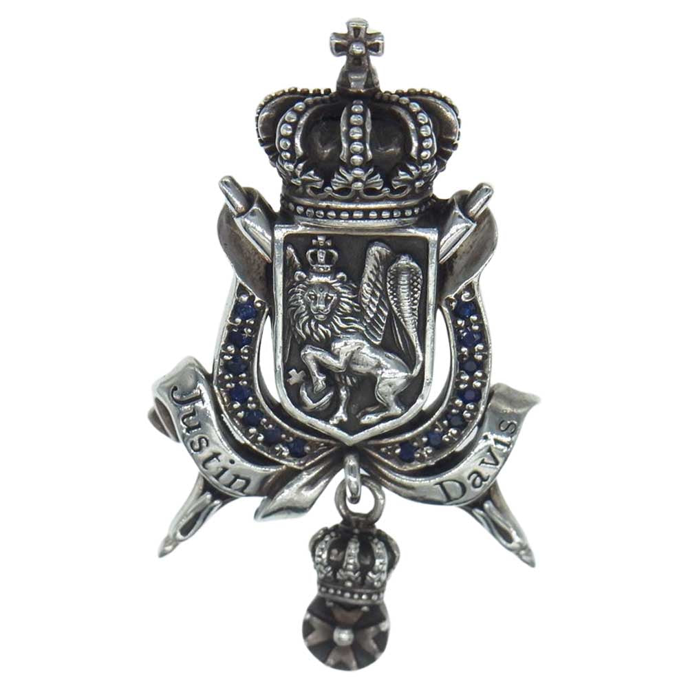 Justin Davis ジャスティンデイビス SPJ200 REGAL CHAMBER クラウン ライオン シールド サファイア ペンダント シルバー系【中古】