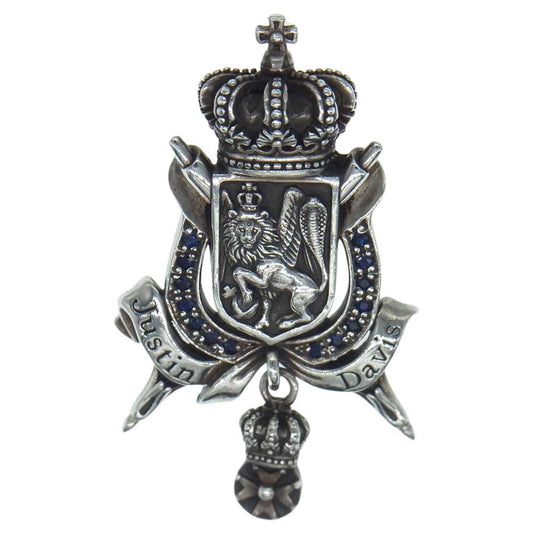 Justin Davis ジャスティンデイビス SPJ200 REGAL CHAMBER クラウン ライオン シールド サファイア ペンダント シルバー系【中古】