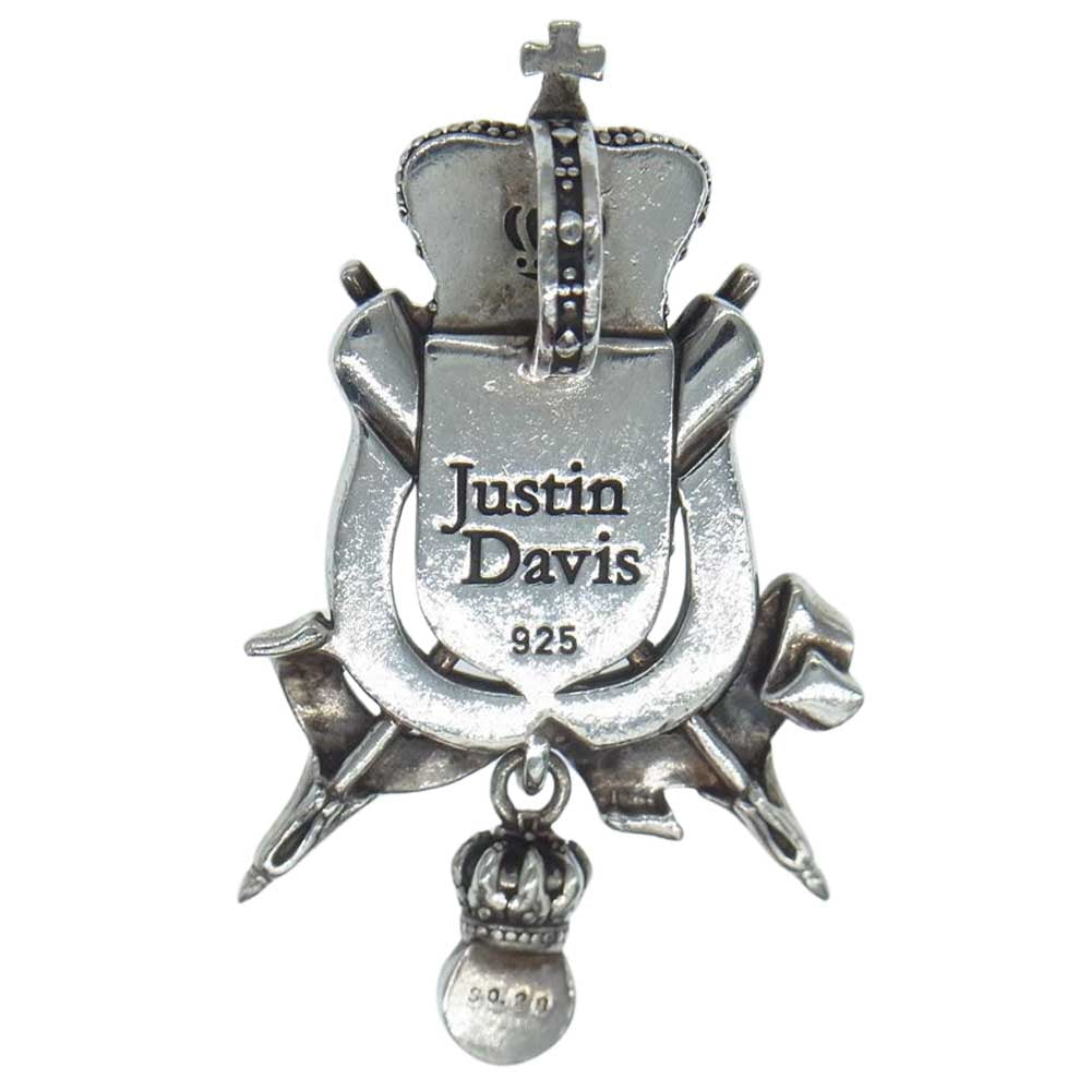 Justin Davis ジャスティンデイビス SPJ200 REGAL CHAMBER クラウン ライオン シールド サファイア ペンダント シルバー系【中古】