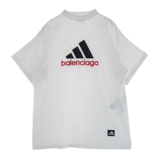 BALENCIAGA バレンシアガ 23SS 731769 TNVA6  × ADIDAS アディダス ロゴ デザイン オーバーサイズ Tシャツ ホワイト系 L【中古】