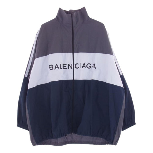 BALENCIAGA バレンシアガ 18SS 508901 TWB13 Poplin Shirt ロゴ プリント ポプリン シャツ ブルゾン トラック ジャケット マルチカラー系 39【中古】
