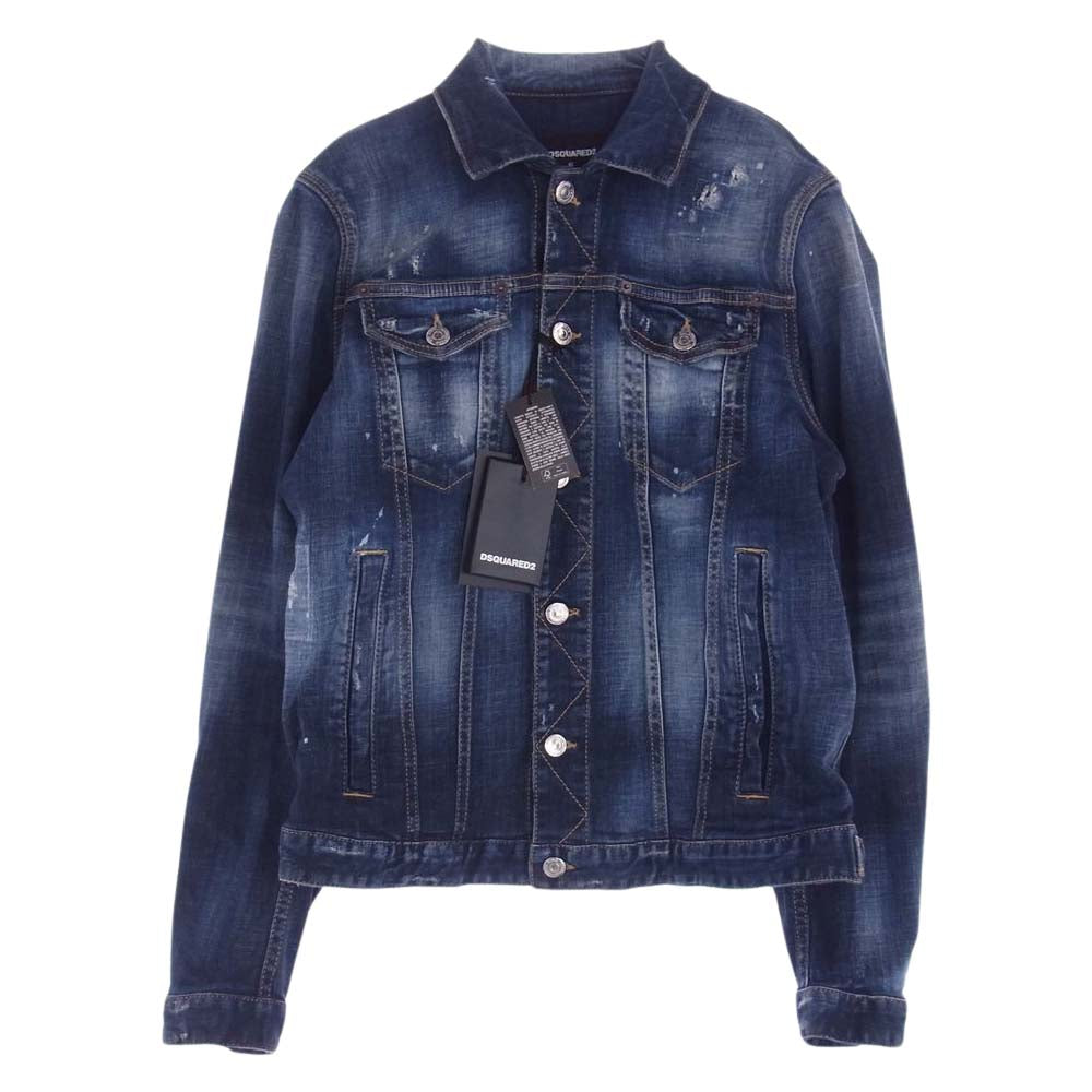 DSQUARED2 ディースクエアード 22AW S79AM0041 Icon Splatter Dan Jacket ジージャン Gジャン ペイント ロゴ デニム ジャケット インディゴブルー系 46【極上美品】【中古】