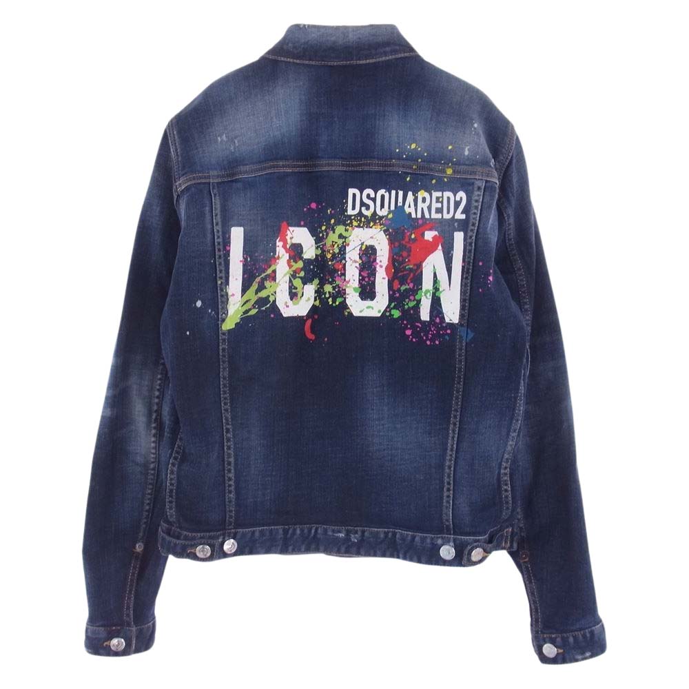 DSQUARED2 ディースクエアード 22AW S79AM0041 Icon Splatter Dan Jacket ジージャン Gジャン ペイント ロゴ デニム ジャケット インディゴブルー系 46【極上美品】【中古】