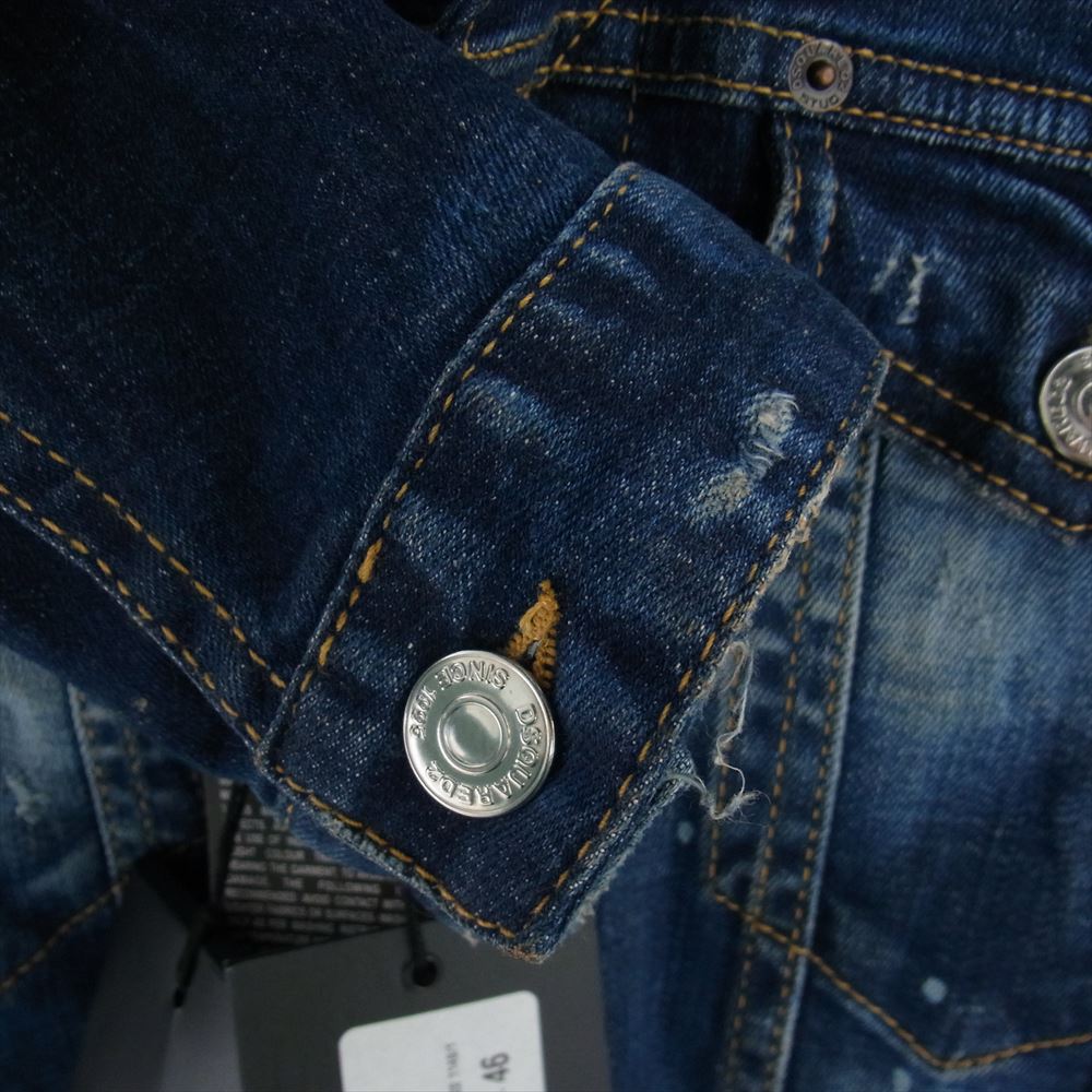 DSQUARED2 ディースクエアード 22AW S79AM0041 Icon Splatter Dan Jacket ジージャン Gジャン ペイント ロゴ デニム ジャケット インディゴブルー系 46【極上美品】【中古】