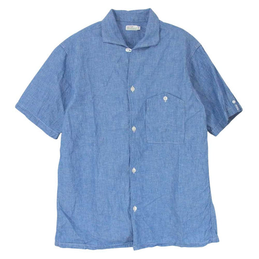 WAREHOUSE ウエアハウス OPEN COLLAR SHIRTS イタリアンカラー オープンカラー 半袖シャツ ブルー系【中古】