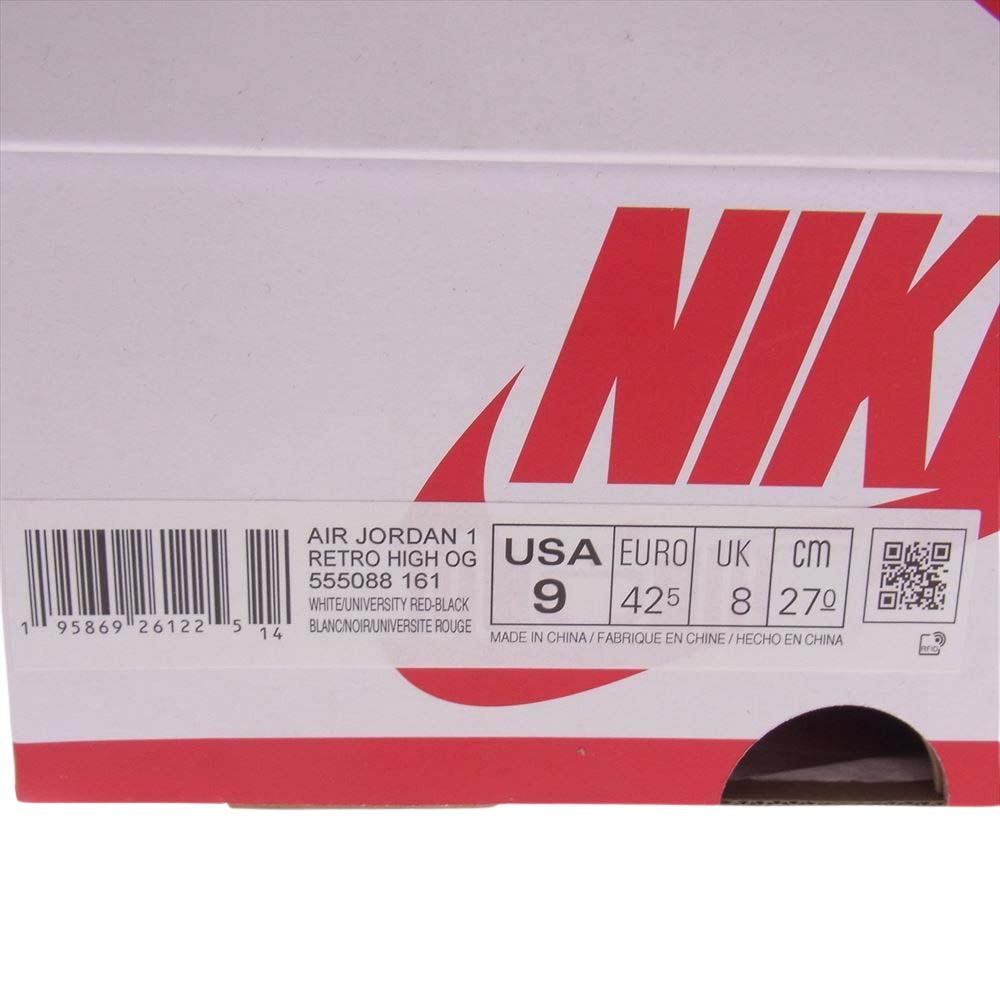 NIKE ナイキ 555088-161 AIR JORDAN 1 AJ1 RETRO HIGH OG HERITAGE エアジョーダン レトロ ヘリテージ ハイカット スニーカー レッド系 ホワイト系 ブラック系 27.０cm【美品】【中古】