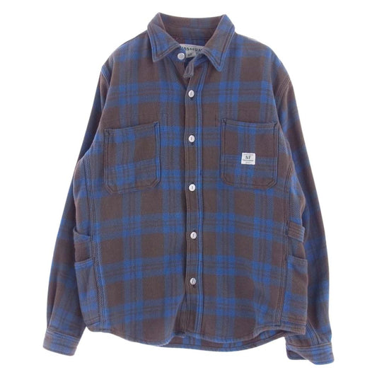 SASAFRAS ササフラス 2WAY カラー チェック フランネル 長袖 シャツ ライトブルー系 ブラウン系 S【中古】