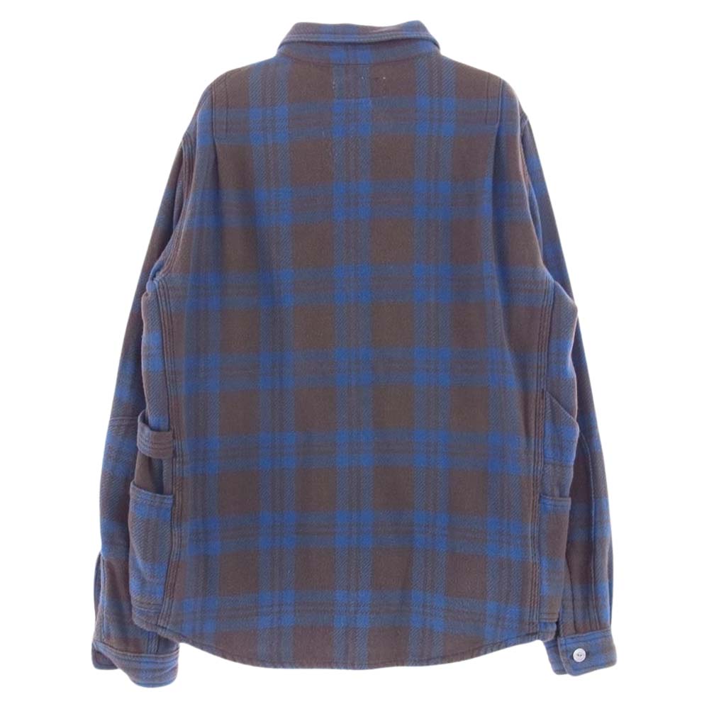 SASAFRAS ササフラス 2WAY カラー チェック フランネル 長袖 シャツ ライトブルー系 ブラウン系 S【中古】