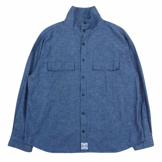 TENDERLOIN テンダーロイン HIGH NECK CHAMBRAY SHT ハイネック シャンブレー シャツ 長袖 インディゴブルー系 S【中古】