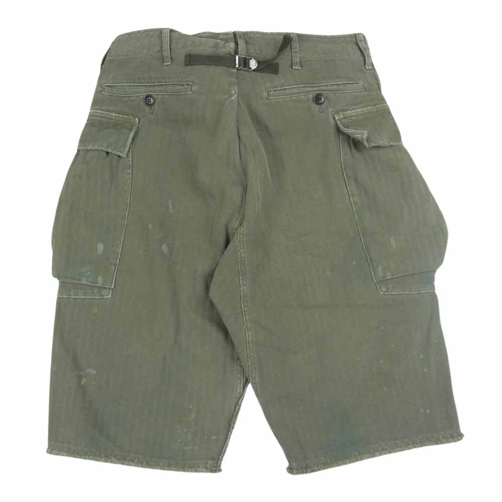 VISVIM ビズビム 20SS 120105008010 VETERANS SHORTS CRASH ベテランズ ペイント ダメージ加工 ヘリンボーン カットオフ ショート パンツ ショーツ カーキ系 2【中古】