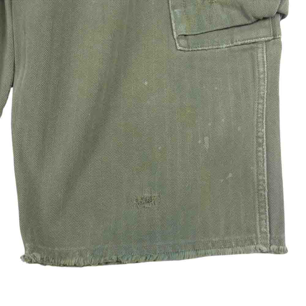 VISVIM ビズビム 20SS 120105008010 VETERANS SHORTS CRASH ベテランズ ペイント ダメージ加工 ヘリンボーン カットオフ ショート パンツ ショーツ カーキ系 2【中古】