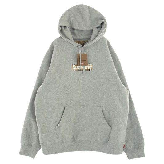 Supreme シュプリーム 2SS Burberry Box Logo Hooded Sweatshirt スウェット パーカー グレー系 L【美品】【中古】