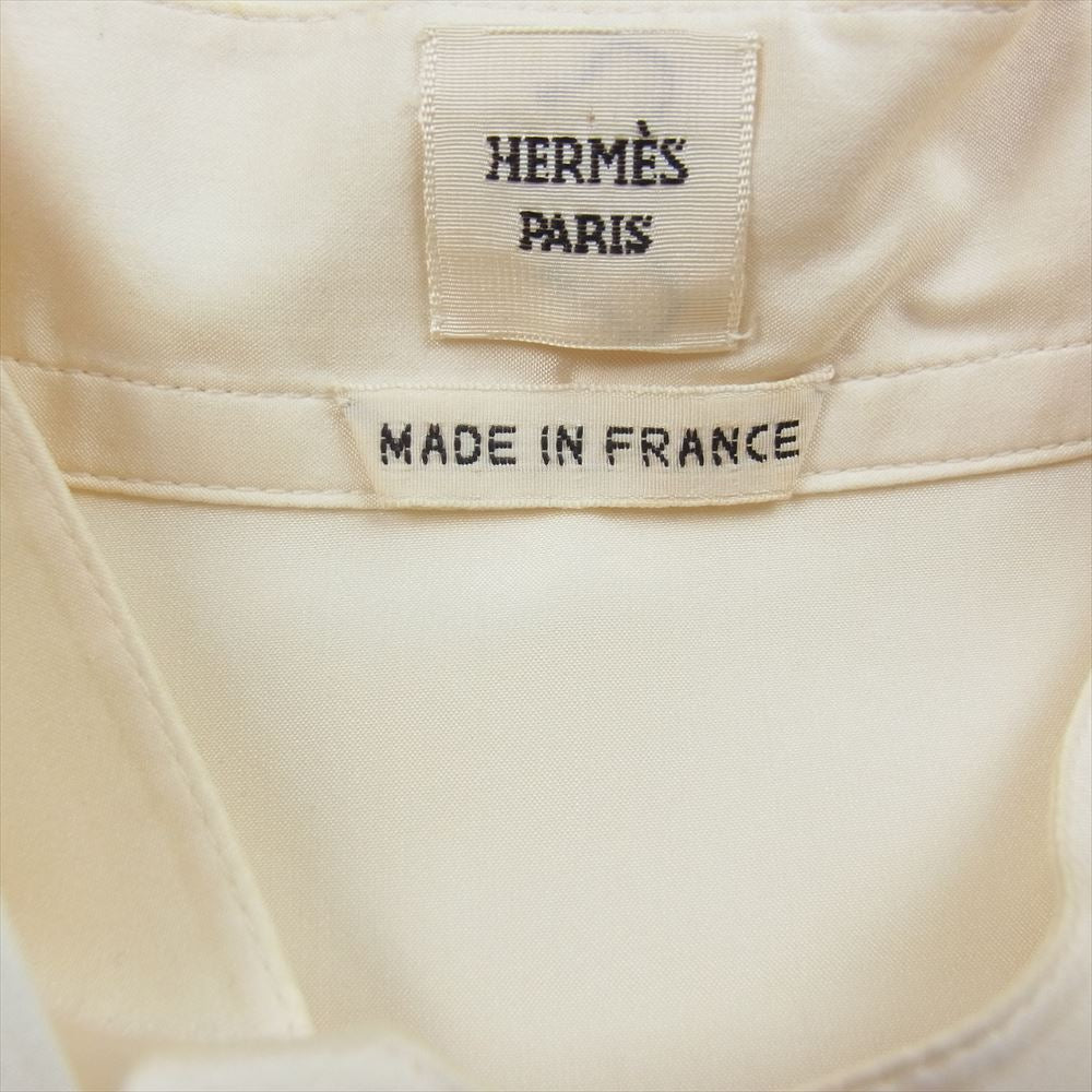 HERMES エルメス ゴルチェ期 シルク スタンドカラー シャツ 長袖 オフホワイト系 38【中古】