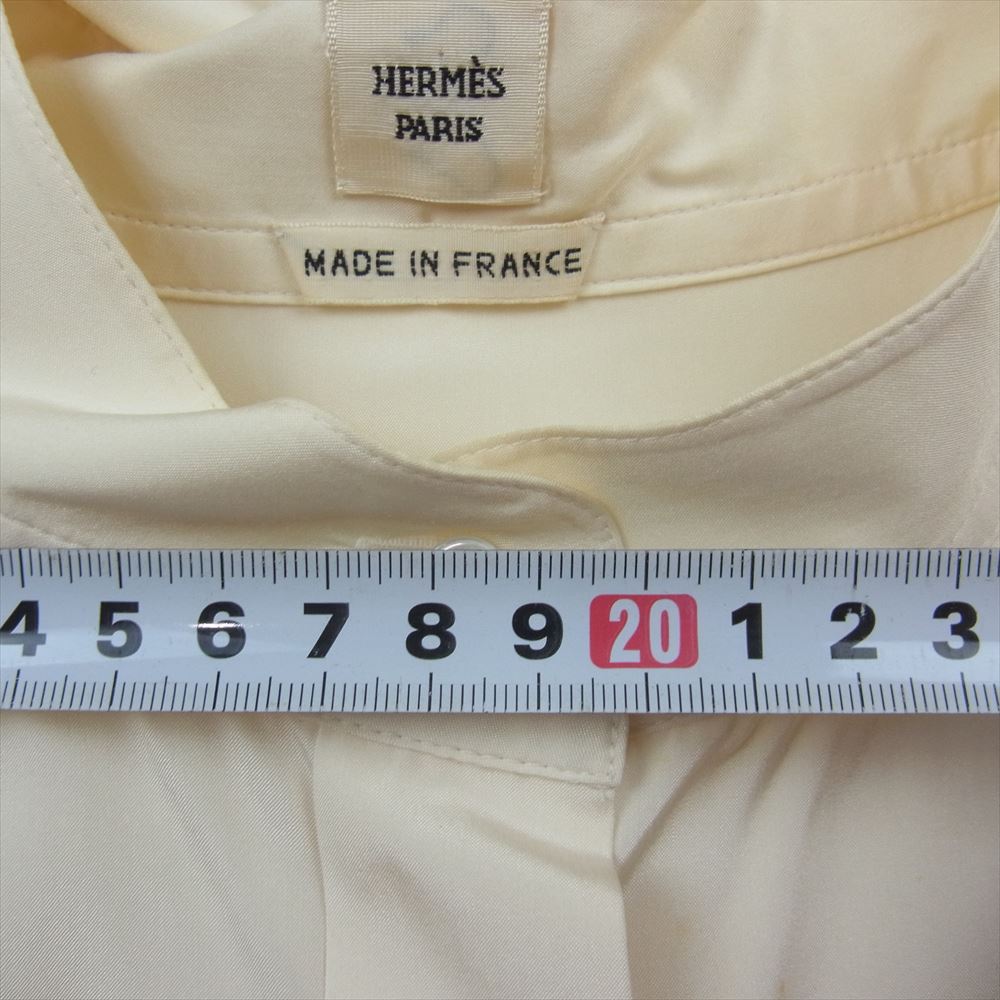 HERMES エルメス ゴルチェ期 シルク スタンドカラー シャツ 長袖 オフホワイト系 38【中古】
