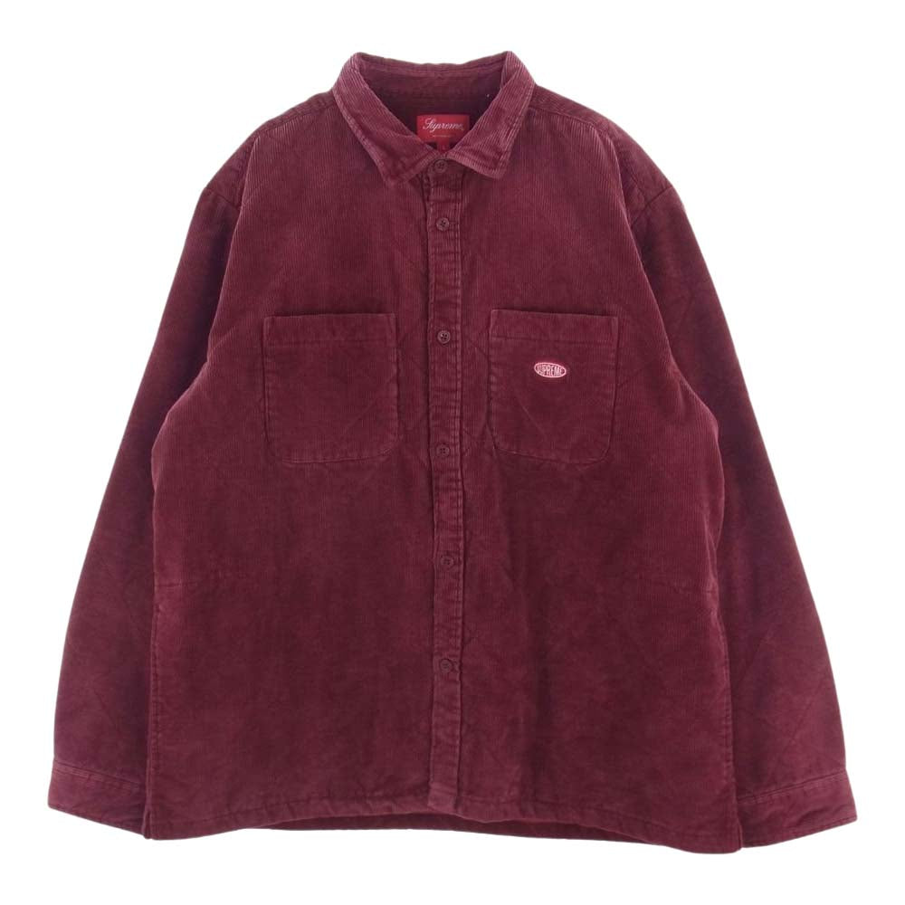 Supreme シュプリーム 22AW Quilted Corduroy Shirt キルティング コーデュロイ シャツ ジャケット エンジ系 L【中古】