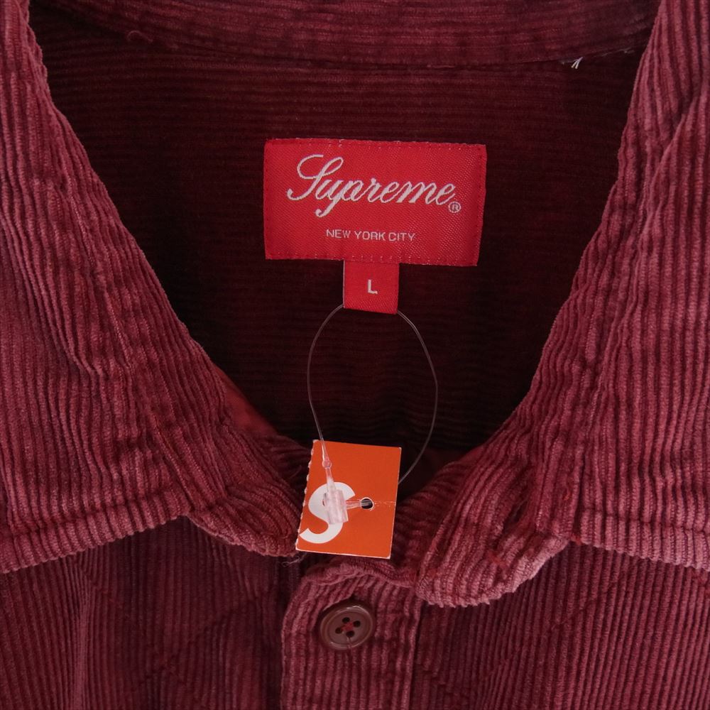 Supreme シュプリーム 22AW Quilted Corduroy Shirt キルティング コーデュロイ シャツ ジャケット エンジ系 L【中古】