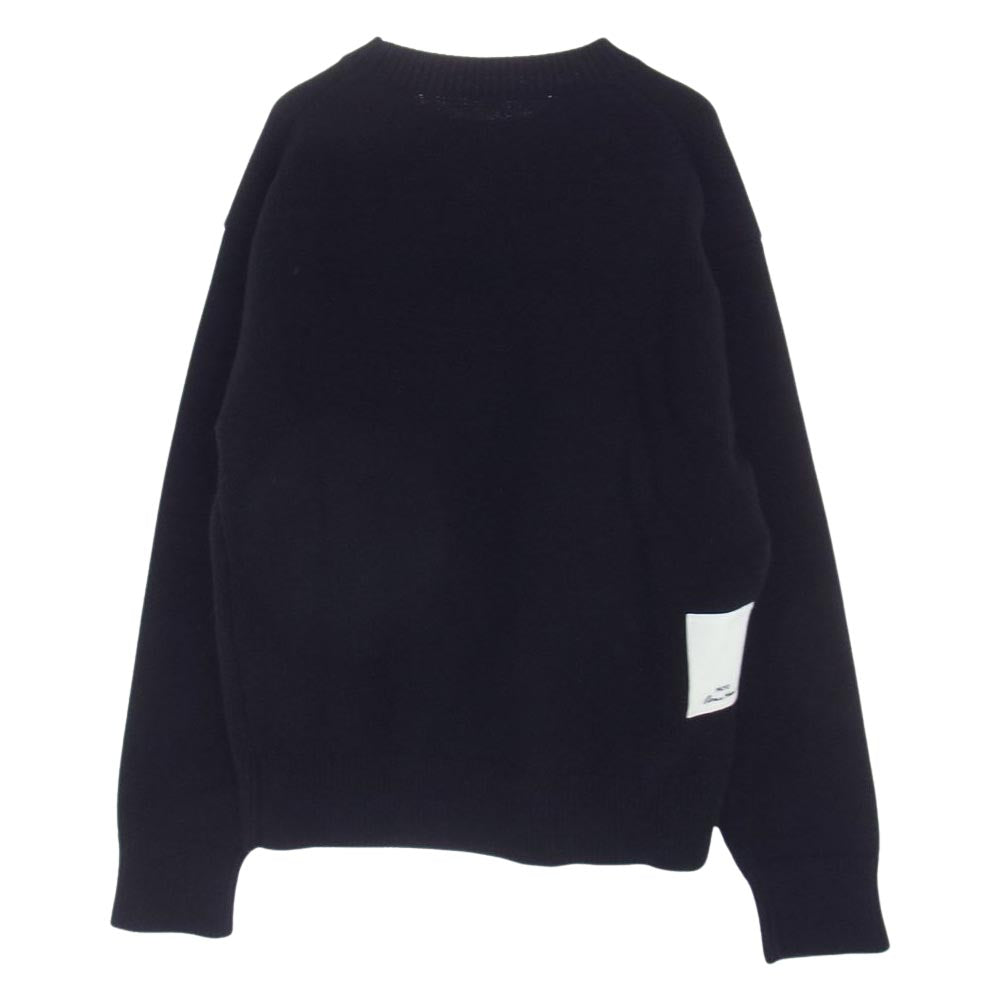 JIL SANDER ジルサンダー 国内正規品 フリンジパッチ カシミヤ混ウール クルーネック ニット ブラック系 46【中古】