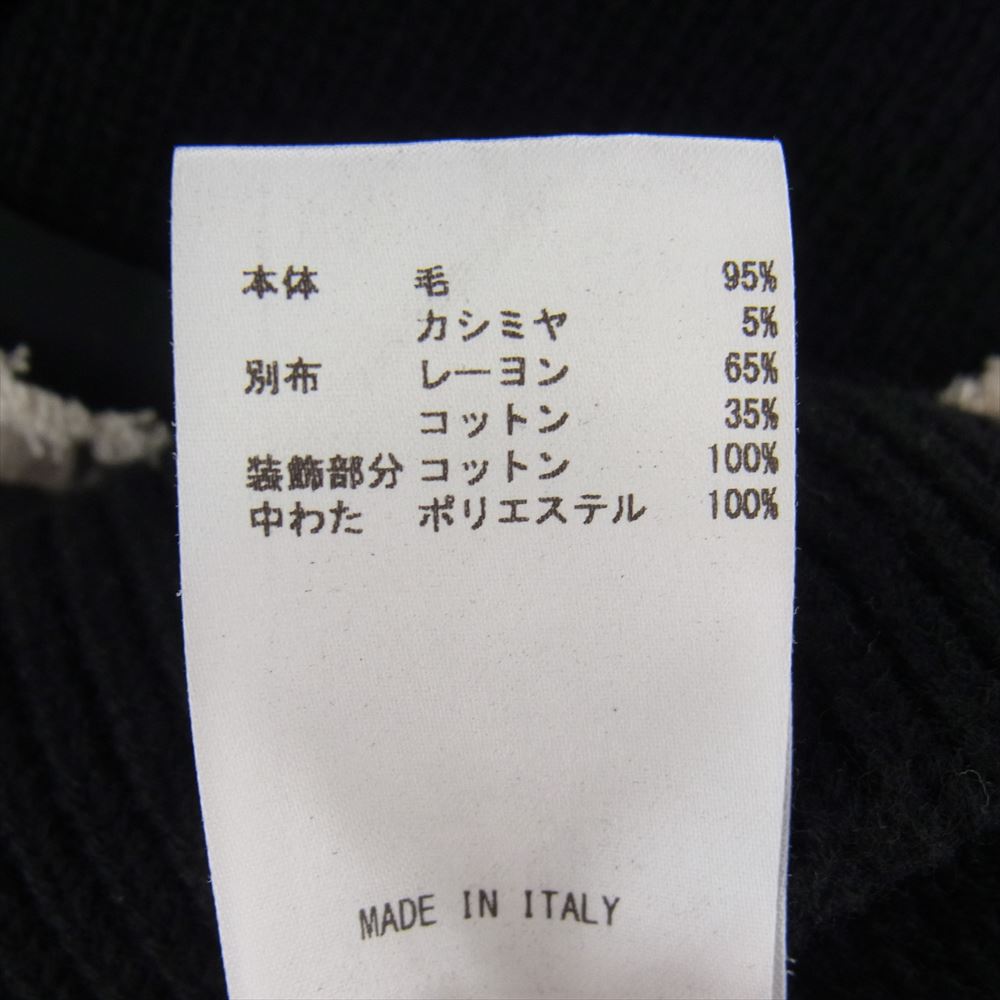JIL SANDER ジルサンダー 国内正規品 フリンジパッチ カシミヤ混ウール クルーネック ニット ブラック系 46【中古】