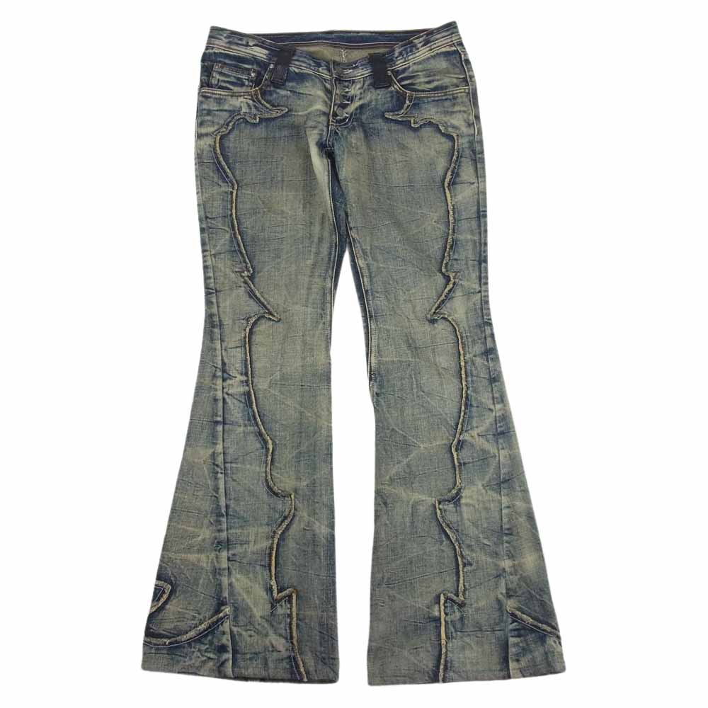 トルネードマート TPT-7613-2 ヴィンテージ加工 パイソン柄 パッチワーク ブーツカット フレア ボタンフライ デニムパンツ インディゴブルー系 M【中古】