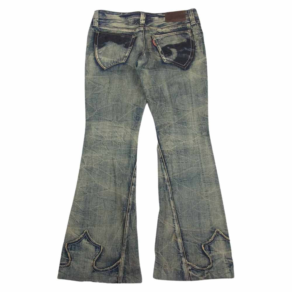 トルネードマート TPT-7613-2 ヴィンテージ加工 パイソン柄 パッチワーク ブーツカット フレア ボタンフライ デニムパンツ インディゴブルー系 M【中古】