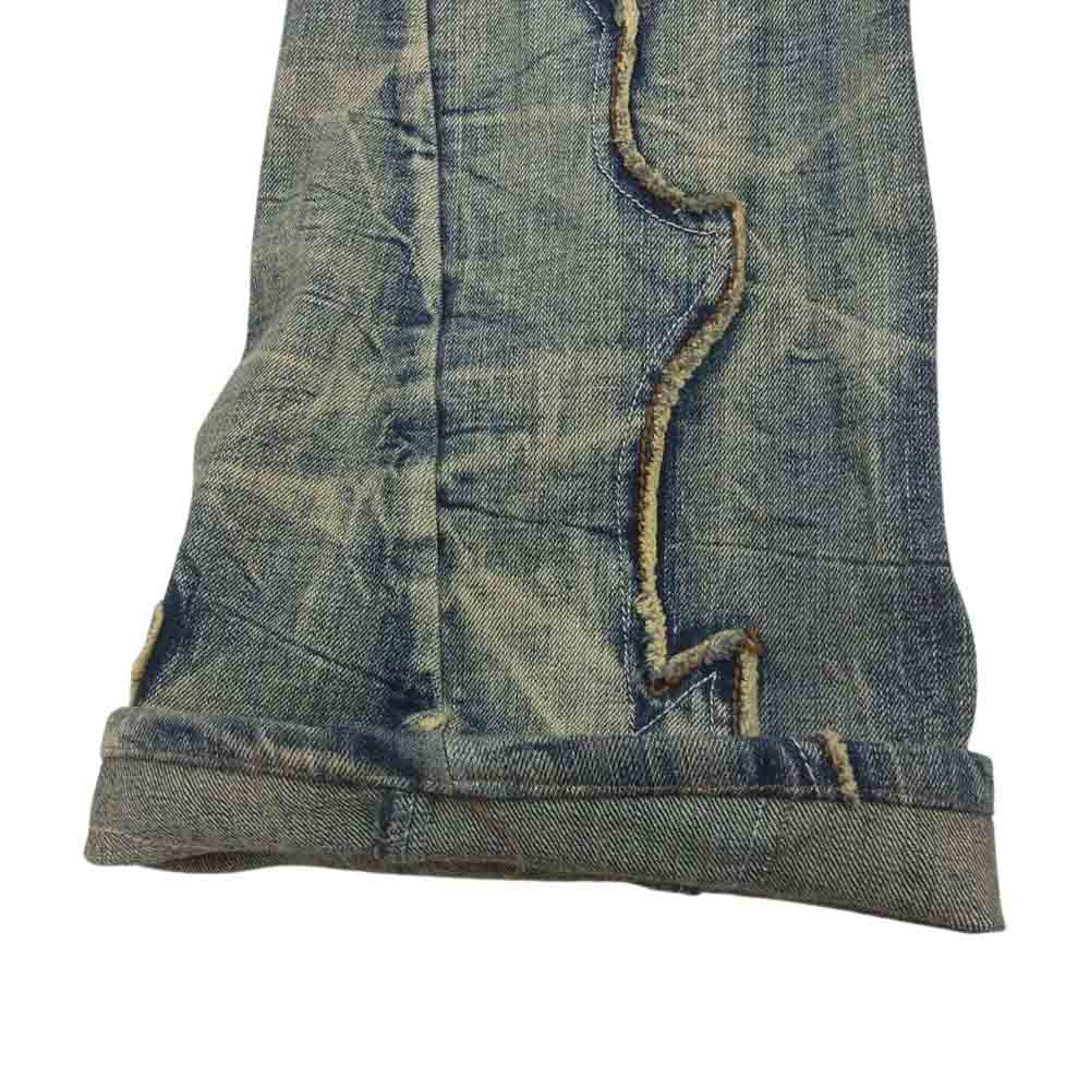 トルネードマート TPT-7613-2 ヴィンテージ加工 パイソン柄 パッチワーク ブーツカット フレア ボタンフライ デニムパンツ インディゴブルー系 M【中古】