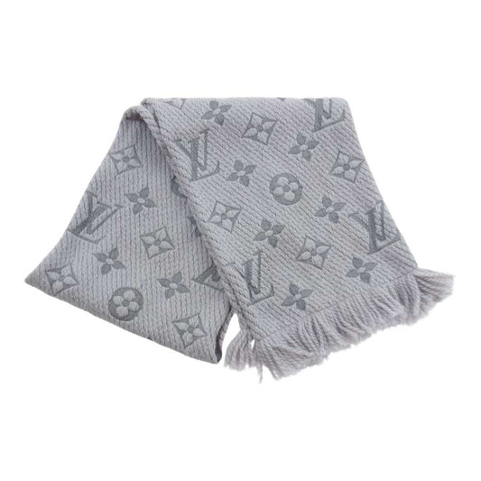 LOUIS VUITTON ルイ・ヴィトン M74742 エシャルプ・ロゴマニア マフラー ウール シルク ピンクグレー系【美品】【中古】