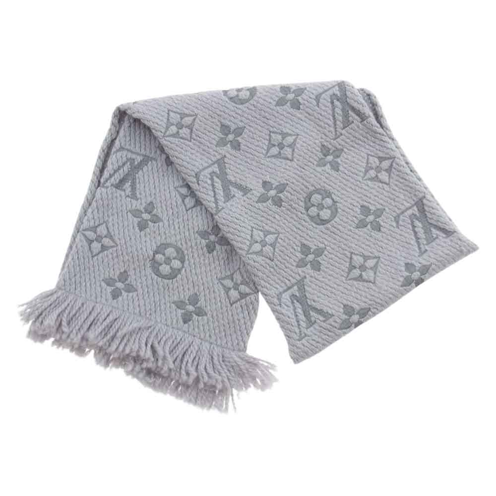LOUIS VUITTON ルイ・ヴィトン M74742 エシャルプ・ロゴマニア マフラー ウール シルク ピンクグレー系【美品】【中古】