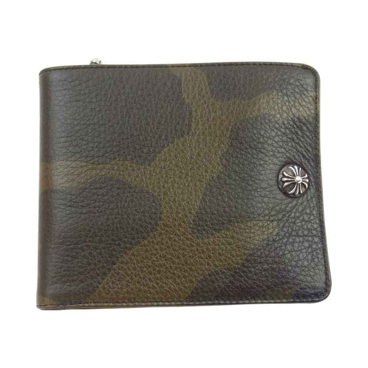 CHROME HEARTS クロムハーツ（原本無） AMS購入証明書付属 1SNAP WALLET CAMO ワンスナップ カモフラ レザー ウォレット 迷彩 二つ折り財布  カーキ系【中古】