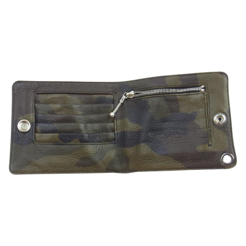 CHROME HEARTS クロムハーツ（原本無） AMS購入証明書付属 1SNAP WALLET CAMO ワンスナップ カモフラ レザー ウォレット 迷彩 二つ折り財布  カーキ系【中古】