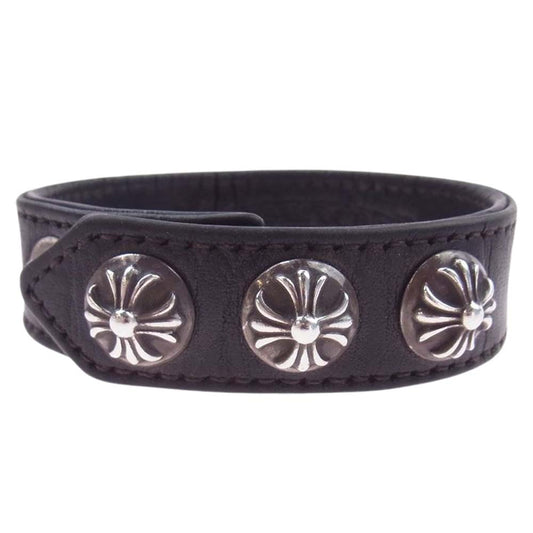 CHROME HEARTS クロムハーツ（原本有） 3BTN 2SNP クロスボール 3ボタン 2スナップ レザー ブレスレット ブラック系【中古】