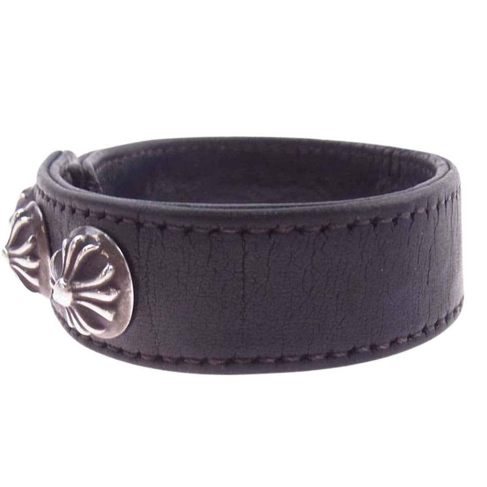 CHROME HEARTS クロムハーツ（原本有） 3BTN 2SNP クロスボール 3ボタン 2スナップ レザー ブレスレット ブラック系【中古】
