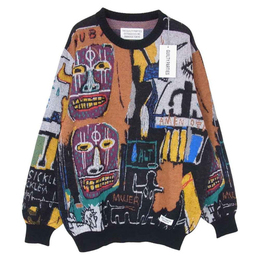 WACKO MARIA ワコマリア 22AW BASQUIAT-WM-KN02 JEAN MICHEL BASQUIAT CREW NECK SWEATER TYPE-2 バスキア モヘア ニット ジャガード セーター マルチカラー系 M【極上美品】【中古】
