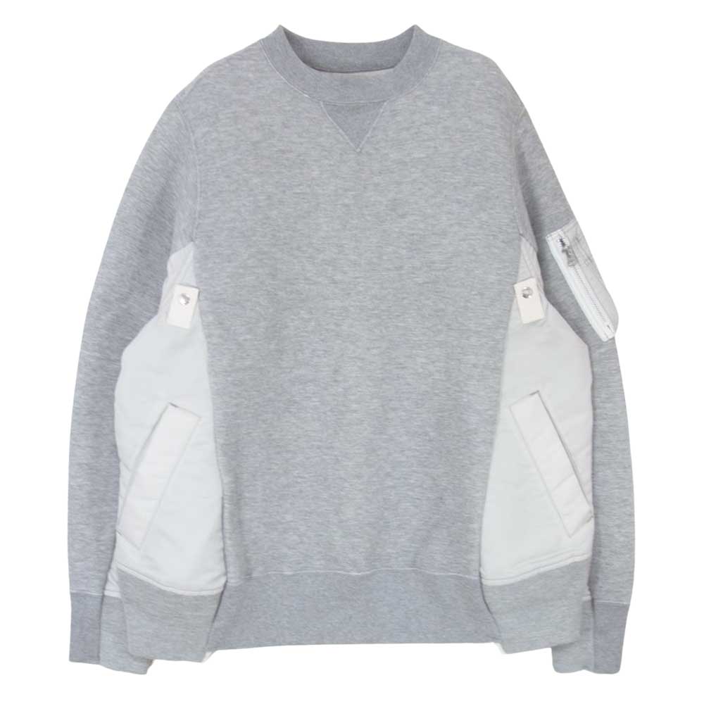 Sacai サカイ 18-01840M Sponge Sweat Pullover スポンジ生地 異素材ドッキング スウェット プルオーバー グレー系 M【中古】