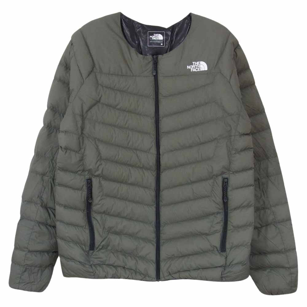 THE NORTH FACE ノースフェイス NY81813 Thunder Roundneck Jacket サンダー ラウンドネック ダウンジャケット カーディガン モスグリーン系 M【美品】【中古】