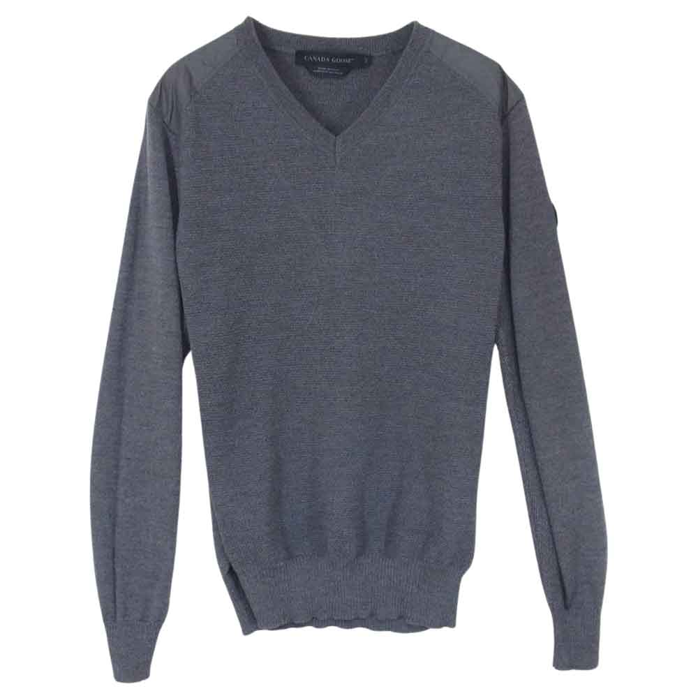 CANADA GOOSE カナダグース 6965M Mcleod V Neck Sweater 袖ロゴワッペン メリノウール Vネック ニット セーター ダークグレー系 S【中古】
