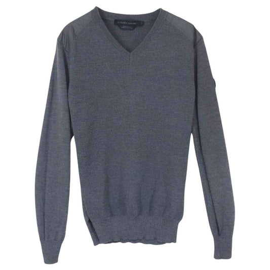 CANADA GOOSE カナダグース 6965M Mcleod V Neck Sweater 袖ロゴワッペン メリノウール Vネック ニット セーター ダークグレー系 S【中古】