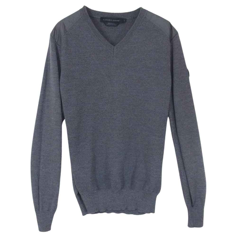 CANADA GOOSE カナダグース 6965M Mcleod V Neck Sweater 袖ロゴワッペン メリノウール Vネック ニット  セーター ダークグレー系 S【中古】