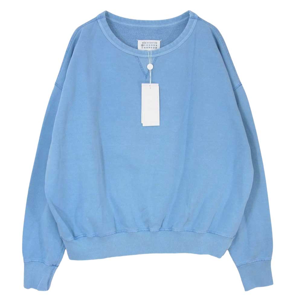 MAISON MARGIELA メゾンマルジェラ 23SS S50GU0207 ①⑩ライン ドロップショルダー クルーネック スウェット トレーナー ライトブルー系 XL【中古】