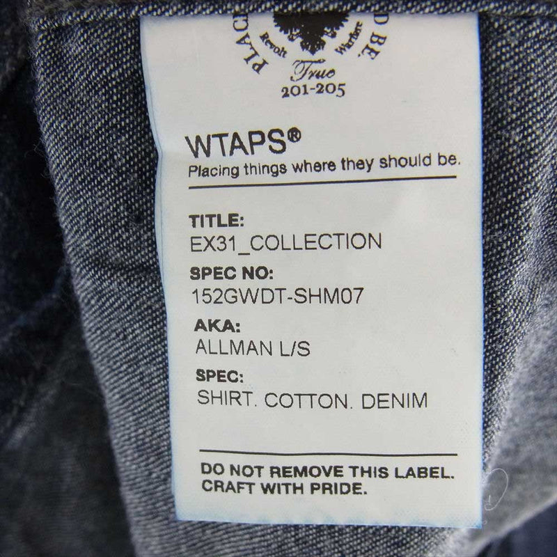 WTAPS ダブルタップス 152GWDT-SHM07 ALLMAN LS SHIRTS オールマン デニム シャツ ブルー ダークネイビー系  M【中古】