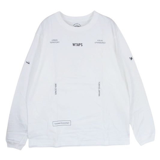 WTAPS ダブルタップス ロゴ プリント 長袖 Tシャツ ホワイト系 2【美品】【中古】
