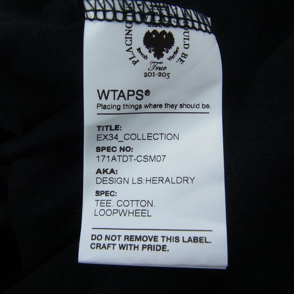 WTAPS ダブルタップス 171ATDT-CSM07 DESIGN LS HERALDRY/TEE.COTTON.LOOPWHEEL 長袖 Tシャツ ブラック系 M【中古】