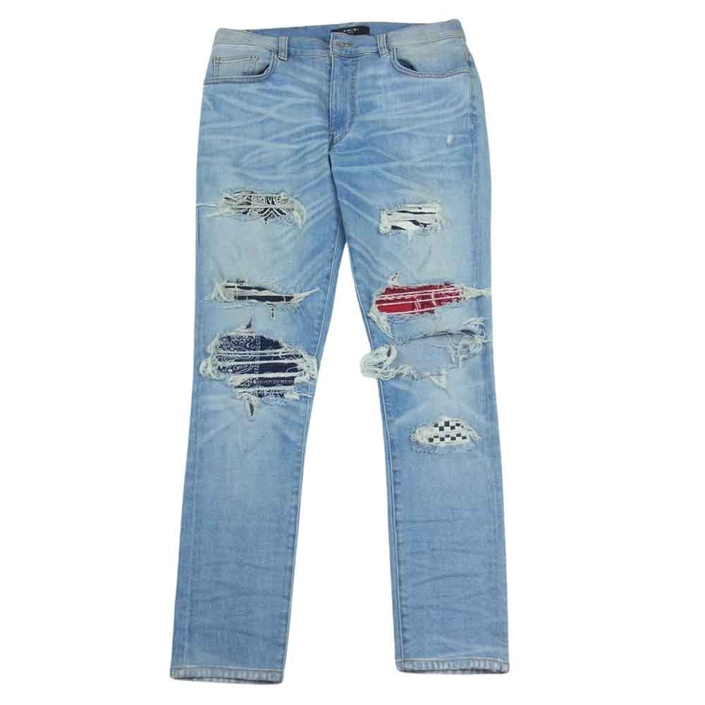 アミリ MAX13-DST 国内正規品 ペイズリー柄 バンダナ ダメージ加工 デニムパンツ ジーンズ ブルー インディゴブルー系 31【中古】