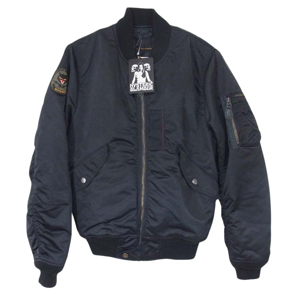 HYSTERIC GLAMOUR ヒステリックグラマー 0223AB05 ミシガン 袖ワッペン付 裏地キルティング MA-1 フライト ジャケット ブラック系 S【中古】