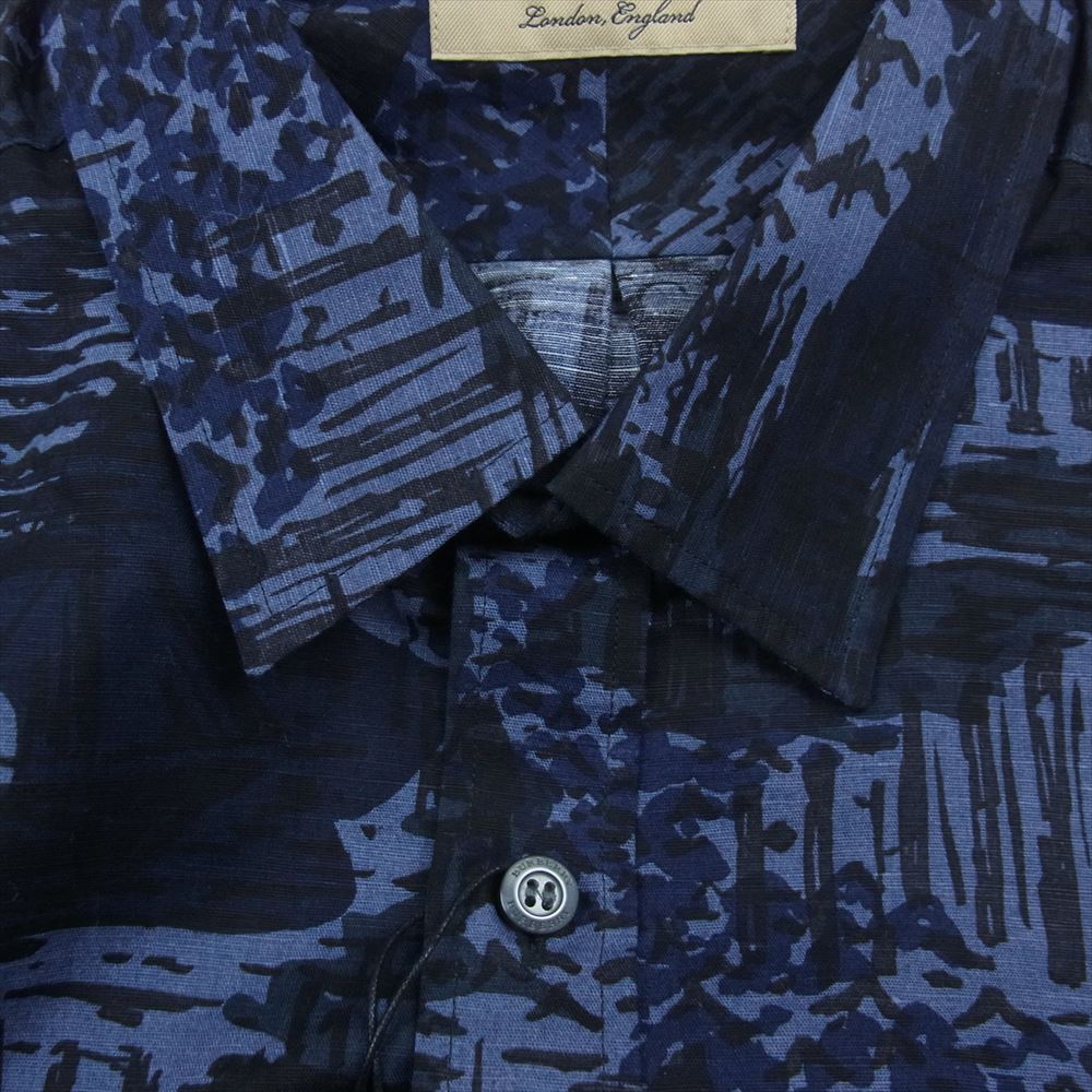 BURBERRY バーバリー 国内正規品 ロンドンイングランド グラフィック ペイント 総柄 長袖 シャツ ネイビー系 L【新古品】【未使用】【中古】