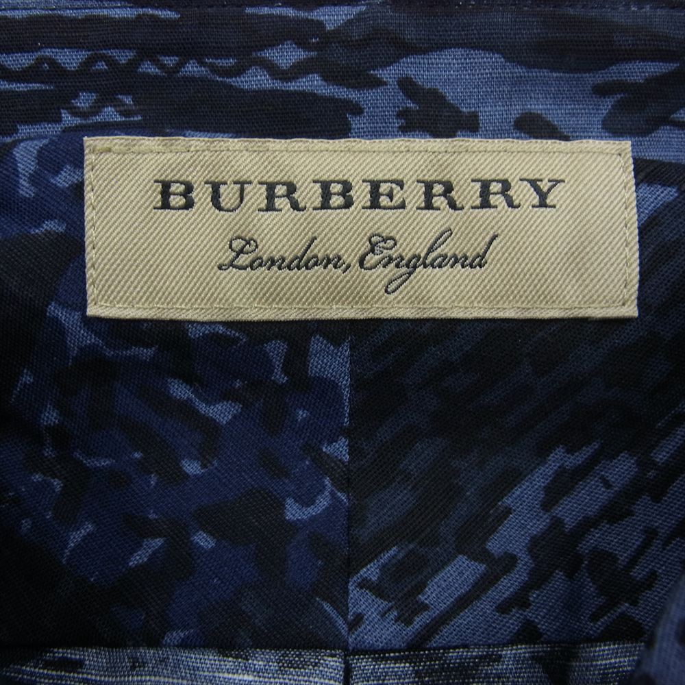BURBERRY バーバリー 国内正規品 ロンドンイングランド グラフィック ペイント 総柄 長袖 シャツ ネイビー系 L【新古品】【未使用】【中古】
