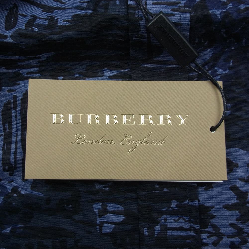BURBERRY バーバリー 国内正規品 ロンドンイングランド グラフィック ペイント 総柄 長袖 シャツ ネイビー系 L【新古品】【未使用】【中古】
